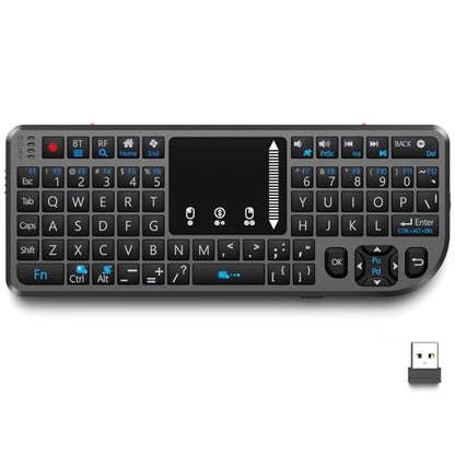 T808 Mini Wireless Keyboard,Upgraded Multi-Touch Touchpad | DPI Adjustment,2.4G+BT,rechargeable,laser pointer,7-color backlight,perfect for travel,office,and home use