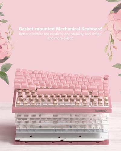Womier 60% Keyboard QMK/VIA, Pink Gaming Mechanical Keyboard Creamy | Hot Swappable Gasket Mount RGB Wired Jade Keyboard, Jelly Keycaps POM Linear Switch for Windows/MAC(VK66 PRO Jelly) - color: V-Pink