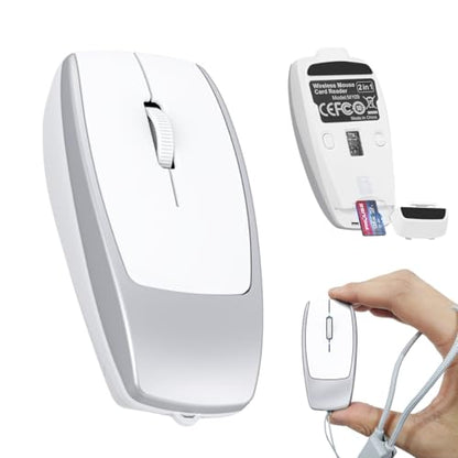 FMOUSE Mini Portable 2-in-1 Wireless Bluetooth Mouse & Micro SD Card Reader | Supports Up to 2TB | USB-C Rechargeable | 3.07×1.49×0.87in | Compatible with Laptop Mac iPad Tablet | Remote Workers | Silver - color: Silver / Without TF Card