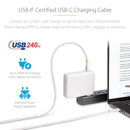 StarTech 13ft/4m USB-C to USB-C Charging Cable, White (USB2EPR13FW) | USB-IF Certified, 2.0 Type-C Laptop, Charge and Sync, EPR, Male to Male, E-Marker, TPE Jacket, E-Marker Chip, 240W PD
