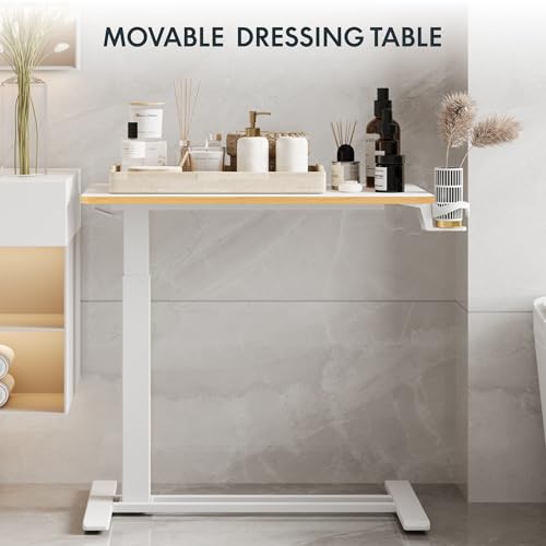 FLEXISPOT H7 Adjustable Overbed Bedside Table with Wheels Pneumatic Mobile Standing Laptop Desk Rolling Computer Cart Movable Overbed Table Hospital Home Use (31.5" W x 17.7" D, White Maple Large) - color: White Maple, size: Large
