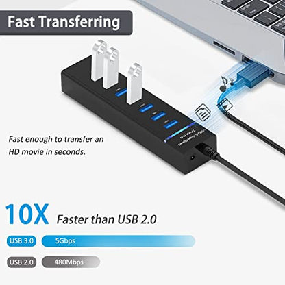 USB Hub 3.0, VIENON 7-Port USB Data Hub Splitter for Laptop, PC, MacBook, Mac Pro, Mac mini, iMac, Surface Pro and More USB Devices-1ft Cable