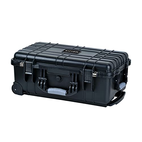MEIJIA All Weather Rolling Waterproof Protective Case, Hard Camera Case,Dry Case with Retractable Pull Handle and Wheels,Foam Inserted, Elegant Black,22 x13.81x9inches - color: Black