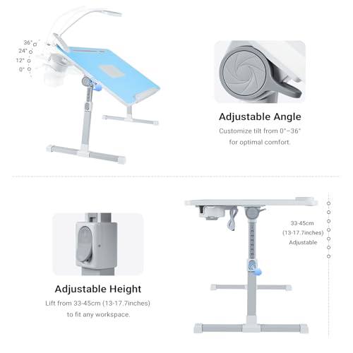 Adjustable Laptop Lap Desk with Cooling Fan USB Light for Adults - color: Blue,70x45cm