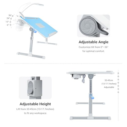Adjustable Laptop Lap Desk with Cooling Fan USB Light for Adults - color: Blue,70x45cm