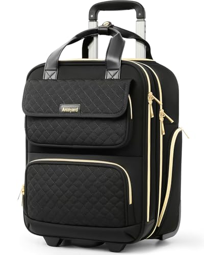 Arcoyard Underseat Carry On Luggage with Wheels, Airline Approved Personal Item Luggage, 16-Inch Multi-functional Underseat Luggage, Lightweight Overnight Suitcase for Women, Bussiness, Travel, Black - color: Black