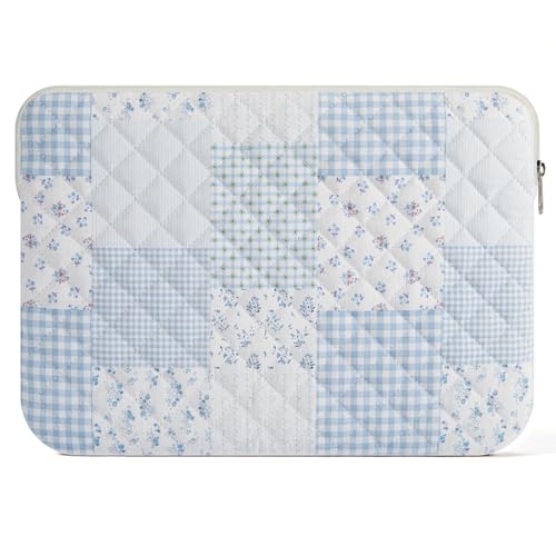 13-14 inch Cotton Quilted Laptop Sleeve for Women, Aesthetic Puffy Laptop Case Carrying Bag Compatible with MacBook Air/Pro 13/Pro 14, Soft Computer Liner Bag (Green Blue Pin, 13.3 inch) - color: Green Blue Pin, size: 13.3 inch