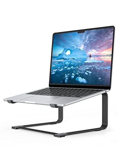 SOUNDANCE Laptop Stand for Desk, Ergonomic Metal Computer Riser for 12-17.3 Inch Laptops, Heavy Duty Stable Desktop Holder, Improves Eye Level & Workspace Organization, Black - color: Black