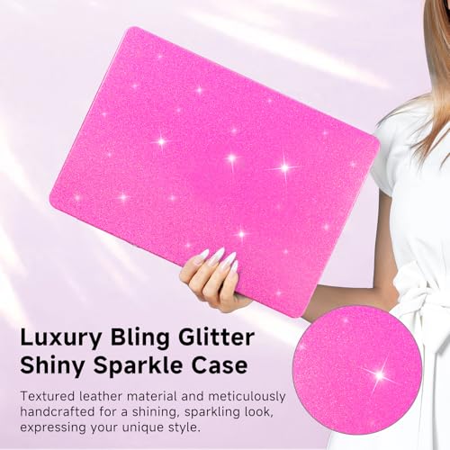 Funut Pink Glitter Case for MacBook Air 13 Inch 2022 2021 2018 Release M1 A2337 A2179 A1932, MacBook Air M1 Cover Shiny Sparkle Bling PU Leather Protective Hard Shell Case & Keyboard Cover, Pink - color: Glitter Rose, size: Mac Air 13" 2018-2022(A1932/A21