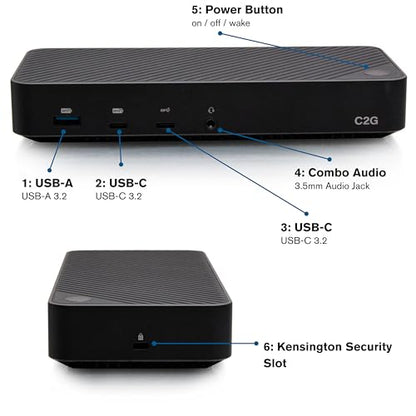 C2G USB-C® 11-in-1 Hybrid DisplayLink and DP Alt Mode Triple 4K Docking Station with HDMI®, DisplayPort™, Ethernet, USB, 3.5mm Audio and Power Delivery up to 100W