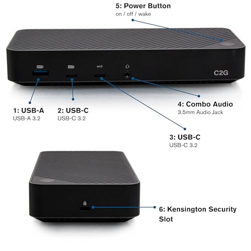 C2G USB-C® 11-in-1 Hybrid DisplayLink and DP Alt Mode Triple 4K Docking Station with HDMI®, DisplayPort™, Ethernet, USB, 3.5mm Audio and Power Delivery up to 100W