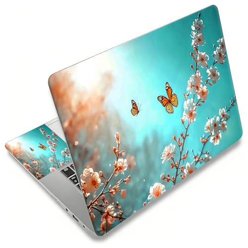 Laptop Skin Sticker Decal, Universal Reusable Vinyl Laptop Cover for 12" 13" 13.3" 14" 15" 15.4" 15.6" Notebook PC, Reusable Waterproof Scratch-Resistant with 2 Wrist Pads,Butterfly Flower - color: Butterfly Flower