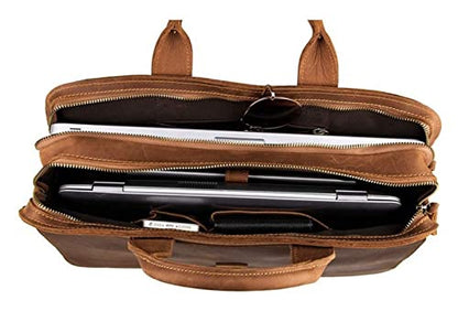 Laptop Briefcase Large Capacity, Dual Compartment Expandable 15.6" Portfolio for Business - color: Brown