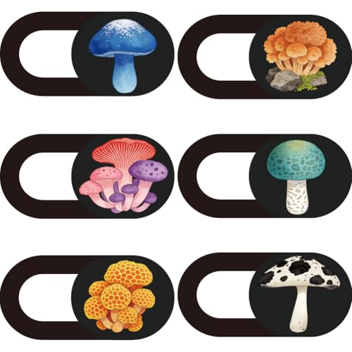 6Pcs 6 Styles Cute Camera Cover Slide 0.03 Inch Ultra Thin Computer Camera Cover for Mini PC Phone Laptop Desktop Tablet Mushroom Plastic Durable Privacy Protectors for Home Office Work Use - color: Mushroom
