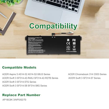 AP18C8K Laptop Battery Compatible with Acer Aspire 5 A514-52 A514-54 7 A715-42G Swift 3 SF314-42 SF314-57 SF314-57G SF314-58 SF314-59 Chromebook CB315-3H 314-C933 TravelMate P2 TMP215-52 A514-52-58U3 - size: 10.24*3.46*0.24inch