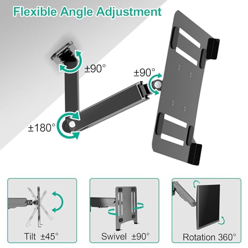UPGRAVITY Laptop Wall Mount, 2-in-1 Gas Spring Wall Holder with Vented Tray for 12"-17" Notebook/13-32 Computer Screen, Full Motion Adjustable Wall Mount Laptop Stand Holds 3.3-17.6lbs