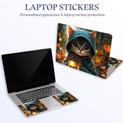 Universal Laptop Skin Sticker Decal, 15.6 Inch Laptop Vinyl Cover for 13" 14" 15.6" Laptop, Waterproof Scratch-Resistant Protector Wrap, Reusable with Wrist Pads,Hooded Lantern Cat - color: Hooded Lantern Cat