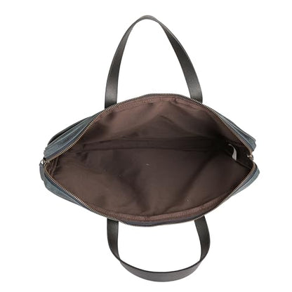 KomalC Leather Laptop Sleeve 15.5" with Trolley Strap, Fits up to 16" Laptop, Slim Office Bag with Shoulder Strap - color: Blue