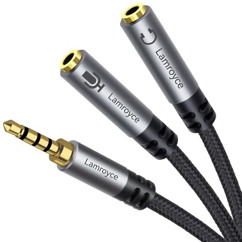 1/8inch Aux Headphone Splitter Cable 1Feet, 3.5mm TRRS 1 Male to 2 Dual TRS Female (Microphone and Audio) Y Adapter, Headphone and Mic Separator for Gaming Headset to PC, Laptop, Smartphone, PS4, Xbox - color: 3.5mm TRRS 1 Male to 2 TRS Female Splitter, s