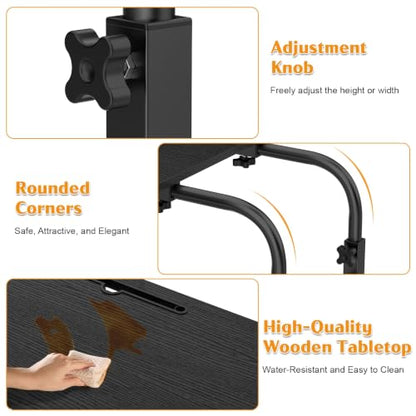Overbed Table with Wheels, Adjustable Height and Length Bed Desk, Mobile Laptop for Bed, Recliner and Sofa, Rolling Hospital Tray Table for Adults and Seniors Black 40x80cm - color: Black 40x80cm