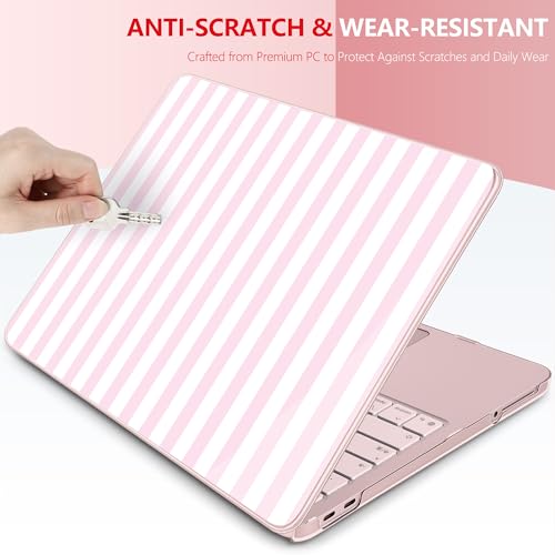 for MacBook Neo 13 Inch Case 2026 (Model A3404, A18 Pro chip), Stylish Pattern Protective Hard Shell with Screen Protector, Keyboard Cover & USB-C Adapter - Pink & White Stripes - color: Pink White Stripes