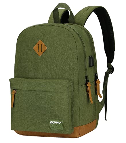 Lightweight Laptop Backpack with USB Charging Port for Men and Women, Double Layers Backpack for College, Work, Travel, Casual(Olive and Brown) - color: Olive and Brown