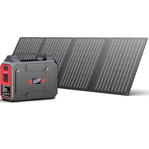 Solar Powered Generator, 100W Portable Power Station with Solar Panels 40W | 146Wh Solar Power Bank with AC Outlet,USB A,USB C, DC Output, Small Solar Generator for Home Use Outdoor Camping RV Van Trip - color: Black & Red