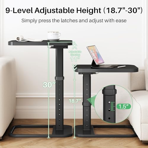 Kitstorack Upgraded TV Tray Table with Panel Lock, Adjustable Height & 90° Flip-Over Design, Sofa Arm End Side Table for Eating, Dinner, Snack, Laptop, Couch, Bed, Chair or Small Spaces, Black - color: Black, style: Auto-locking