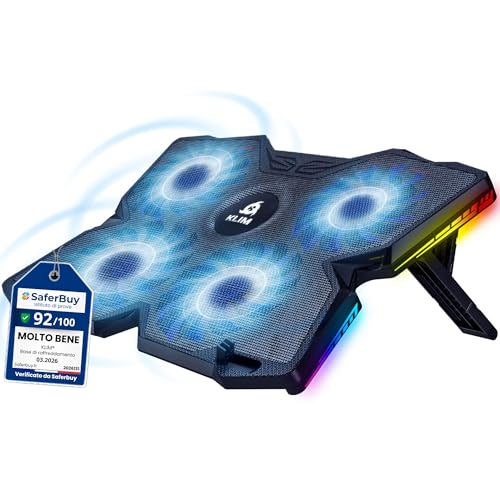 KLIM Wind Laptop Cooling Pad - More Than 500 000 Units Sold - New Version - The Most Powerful Rapid Action Cooling Fan - Laptop Stand with 4 Cooling Fans at 1200 RPM - USB Fan - PS5 PS4 - RGB - color: RGB