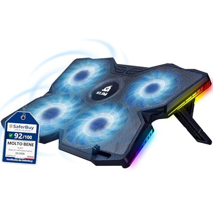 KLIM Wind Laptop Cooling Pad - More Than 500 000 Units Sold - New Version - The Most Powerful Rapid Action Cooling Fan - Laptop Stand with 4 Cooling Fans at 1200 RPM - USB Fan - PS5 PS4 - RGB - color: RGB