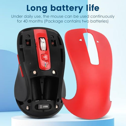 CITLLA Wireless Bluetooth Mouse (USB + BT1 + BT2), Full Size, 4-Way Scrolling, Multi-Device Silent Mouse for Computer, Laptop, iPad, MacBook (Red) - color: Red