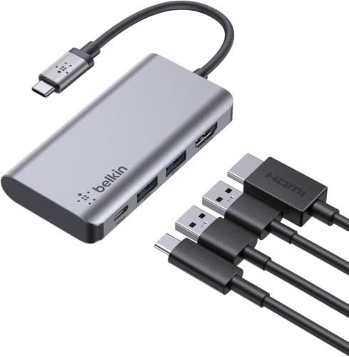 Belkin USB C Hub,4-in-1 Multi-Port Laptop Dock with 4K HDMI,USB C Docking Station with 100 Watt Pass-Through Power Delivery,2 X_USB A Ports For MacBook Pro, Air,iPad Pro,Chromebook & More (Pack of 10) - style: 4-in-1 MultiPort Hub