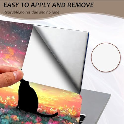 Laptop Skin 12.1-15.6 inch Removable Universal Reusable Laptop Sticker Decal,Waterproof No Residue Vinyl Cover,Scratch-Resistant Cuttable Full Wrap Sticker for Notebook, Cute Cat Starry Flower Field - color: Cute Cat Starry Flower Field
