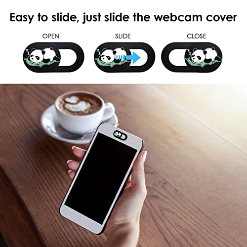 Webcam Laptop Camera Cover Slide, Cute Pattern Web Camera Cover, 0.02-Inch Ultra-Thin Fits for Laptop MacBook Pro iMac Air Computer Smartphones Tablets Protect Your Privacy Security (Panda-3Pack)