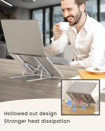 Adjustable Aluminum Alloy Laptop Stand for Desk, Portable Laptop Riser with 6-Level Height, Foldable Ergonomic Laptop Holder, for 10-15.6” Laptops and Tablets - Black - color: Black