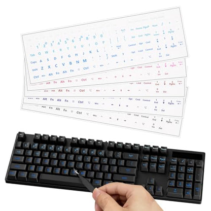 ProElife Gradient Keyboard Letter Stickers with Tweezer, Full-Key, Blue | English Transfer Printing Peel-Off Film, Leave English Letters on Keys, Keyboard Letters Replacement Stickers for Desktop - color: Blue