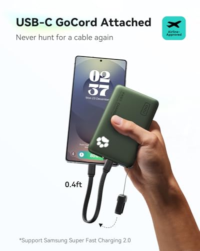 INIU 45W Fast Charging Portable Charger, Smaller 10000mAh Travel Power Bank | Flight-Safe, Detachable USB C Cable, Travel Essential, External Battery Phone Pack for iPhone 17 Samsung S26 iPad etc, Green - color: Green