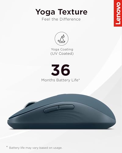 Lenovo Yoga Bluetooth Silent Mouse, 3 Level DPI Adjustment, 36 Month Battery Life, Bluetooth 5.3, 3 Device Paring, Whisper Quiet, Programmable Buttons, Smooth Finish, Tidal Teal - color: Tidal Teal