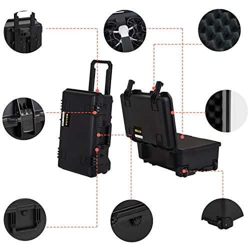 MEIJIA Premium Waterproof Rolling Hard Camera Case,Hard Protective Case with customizable fit foam and wheels,Full Protection with Light&Convenient Design,Elegant Black (21.7"x14.1"x8.8") - size: 21.7"x14.1"x8.8"