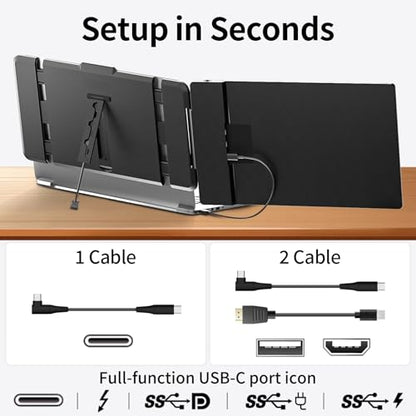 Laptop Screen Extender 14" - Dual Portable Monitor FHD 1080P IPS Second Screen for 13"-17" Laptops, Plug & Play for Trip/Remote Work Compatible with Windows/Mac/Android/Chrome - size: 14"