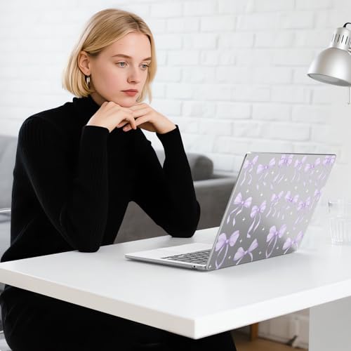 for MacBook Air 13.6 Inch Case M5/M4/M3/M2 2026-2022 Release A3449 A3240 A3113 A2681 Purple Bow Design Crystal Clear Girly Case Laptop Protective Hard Shell Cover - color: Bow/Purple