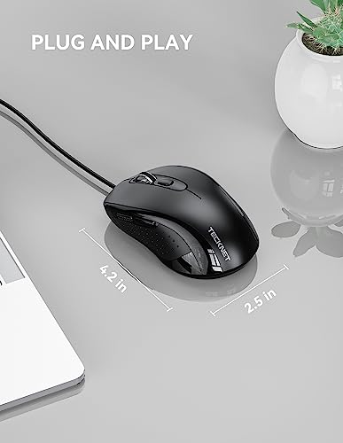 TECKNET Wired Mouse, USB Wired Computer Mice, 3600DPI 4 Adjustable Levels, 6-Button Ergonomic Mouse for Laptop PC Desktop Notebook - Black - color: Black