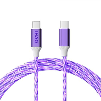 IHAO USB C to C Charger Cable PD Fast Charge and High Speed Sync Visible Starry LED Current Flowing Compatible with All USBC Device-Starry Purple C to C 39Inches - color: Starry Purple C to C