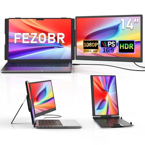 14” Laptop Screen Extender, Ultra-Thin Dual Portable Monitor for Laptop, 1080P FHD IPS Display, USB-C Plug & Play Extended Screen for Mac/Windows/Chrome, Fit 13-17.3” Laptops