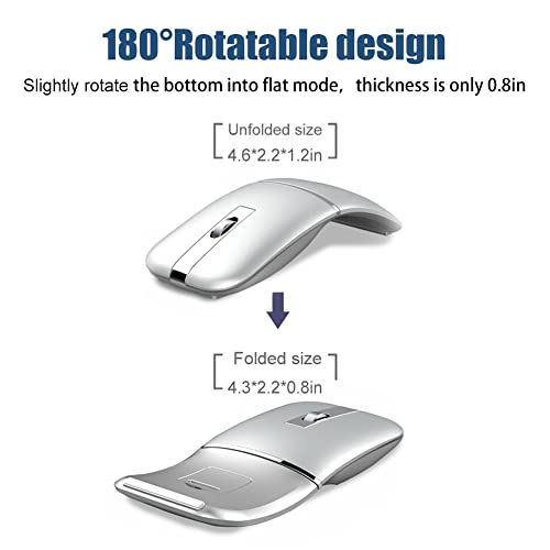 Foldable Arc Wireless Mouse Silent Click Bluetooth 5.3 and 2.4GHz | Dual Modes Portable Curved Mouse for Home, Office, Travel (Silver) - color: Silver