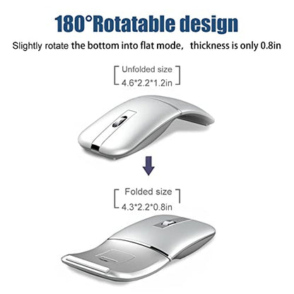 Foldable Arc Wireless Mouse Silent Click Bluetooth 5.3 and 2.4GHz | Dual Modes Portable Curved Mouse for Home, Office, Travel (Silver) - color: Silver