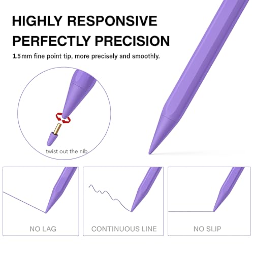 Pencil for iPad 11th/10th,2018-2025 Fast Charge Stylus Pen Palm Rejection Tilt Sensitivity Apple Pencil for iPad A16/11/10/9/8/7/6th,Pro 12.9"/11"/13" M5/M4,Air M3/M2/5/4,Mini A17/6th/5th-Purple - color: Purple