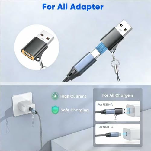 4FT 2-in-1 USB C to USB C Cable Dual-C 480Mbps, USB-A Adapter included, 140W Max Fast Charging Cord Braided for iPhone 17/17 Pro Max/16 Series,MacBook Air/Pro and More(Adjustable buckle+storage bag) - size: 4FT