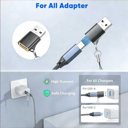 4FT 2-in-1 USB C to USB C Cable Dual-C 480Mbps, USB-A Adapter included, 140W Max Fast Charging Cord Braided for iPhone 17/17 Pro Max/16 Series,MacBook Air/Pro and More(Adjustable buckle+storage bag) - size: 4FT