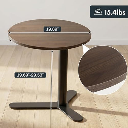 FLEXISPOT Adjustable Overbed Side Table & End Table for Bed & Sofa | Gas Lift Height, Space-Saving Base, Multi-Use Laptop,Snack & Work Table for Home, Apartment, Kids & Adults,Round Walnut Top